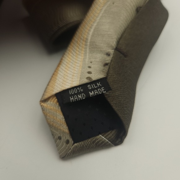 Emilio Ponti 100% Silk Handmade Tie Green Beige Gold Stripe Dot 3.5" Wide Italy - Picture 5 of 6